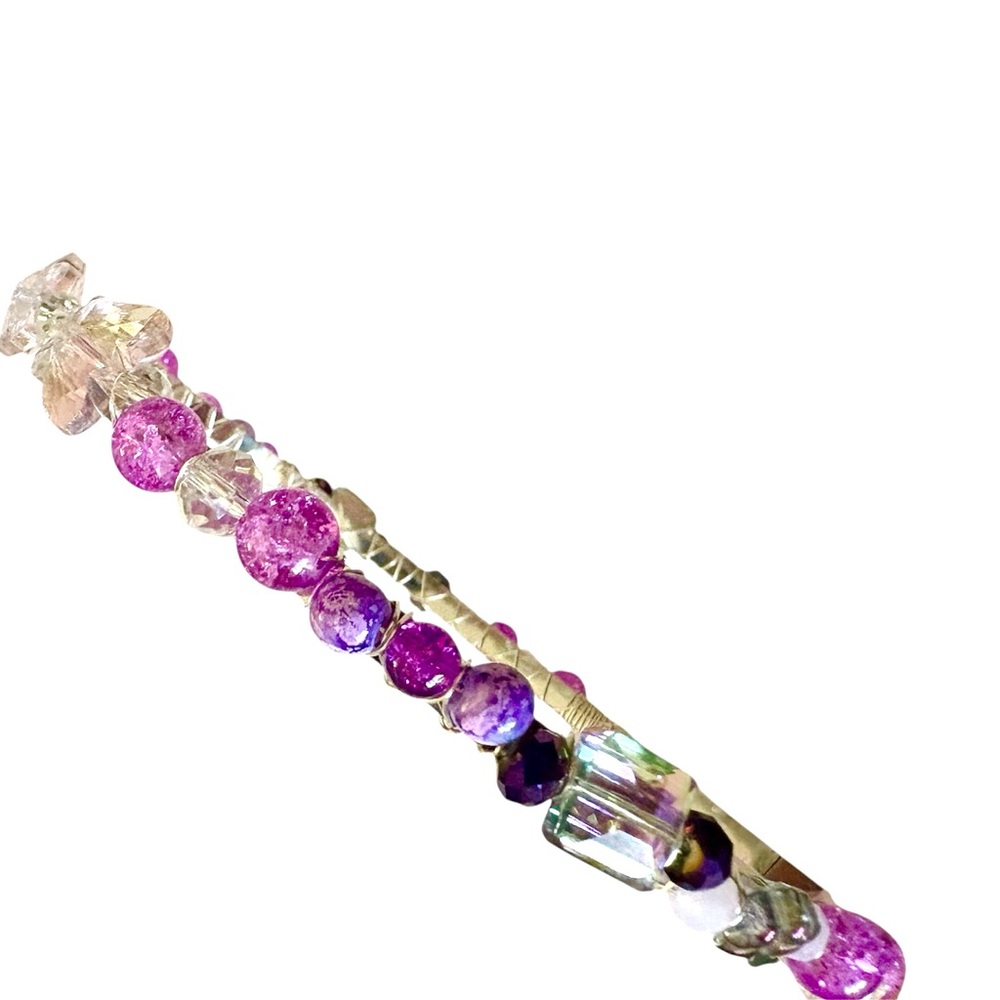 Hand Wired Headband with Crystal Butterflies, Glass Beads and Crystal Rondelles - Picture 3 of 7